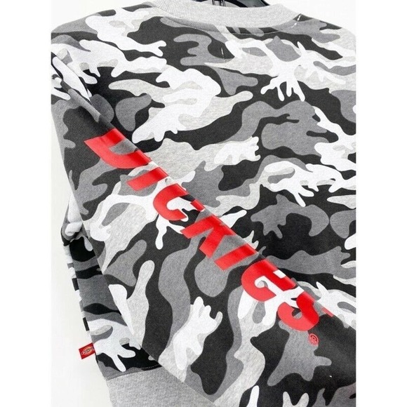 Dickies Camo Crop Sweatshirt M Gray White Camouflage Long Sleeve Top Shirt New - Picture 5 of 7